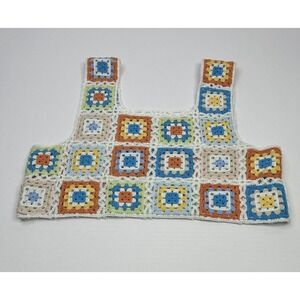 Crochet Crop Top Multicolor Floral Granny Square Boho Hippie Festival Fairy OSFM